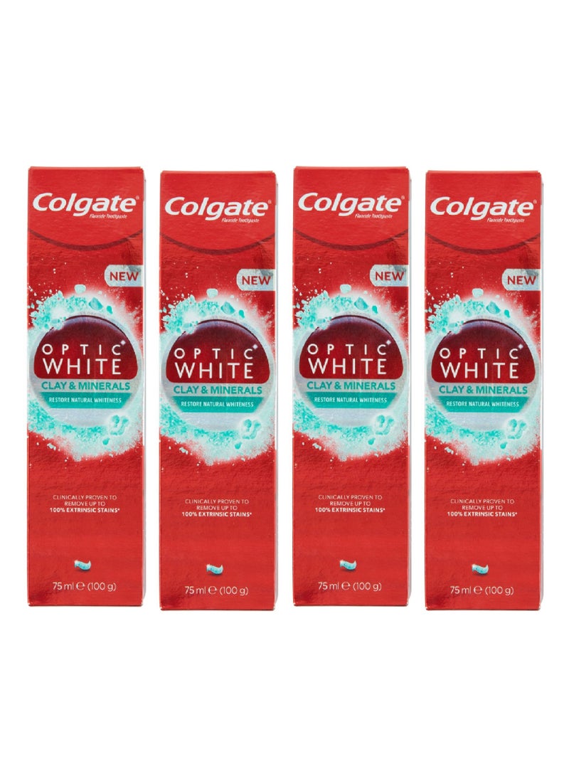 كولجيت مجموعة من 4 قطع معجون الاسنان اوبتيك وايت كلاي اند منيرالز يزيل البقع ويعيد لأسنانك بياضها الطبيعي بالنعناع 75X4 مل - Image 1