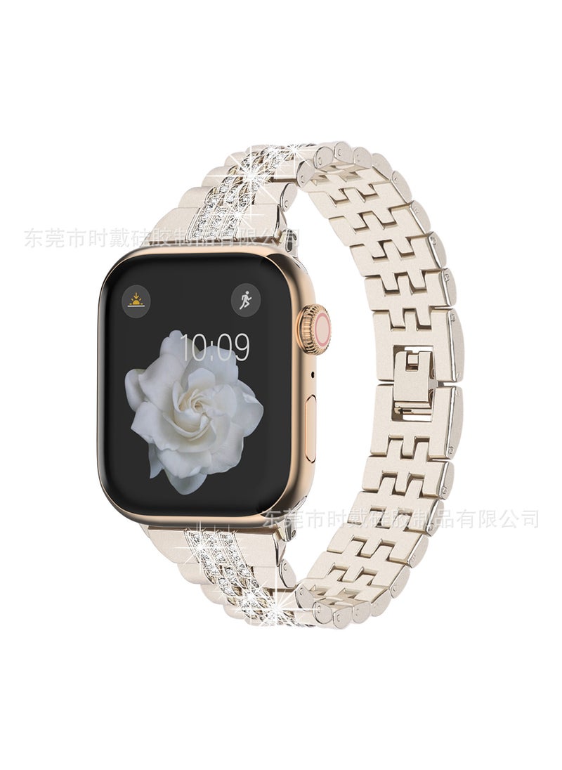 Generic - Suitable for apple watchband apple watch8/7/6/SE/Ultra apple Diamond iwatch Metal WatchbandStarlight color + bright starlight connector 42/44/45/49 Starlight color + bright starlight connector 42/44/45/49 - Image 1