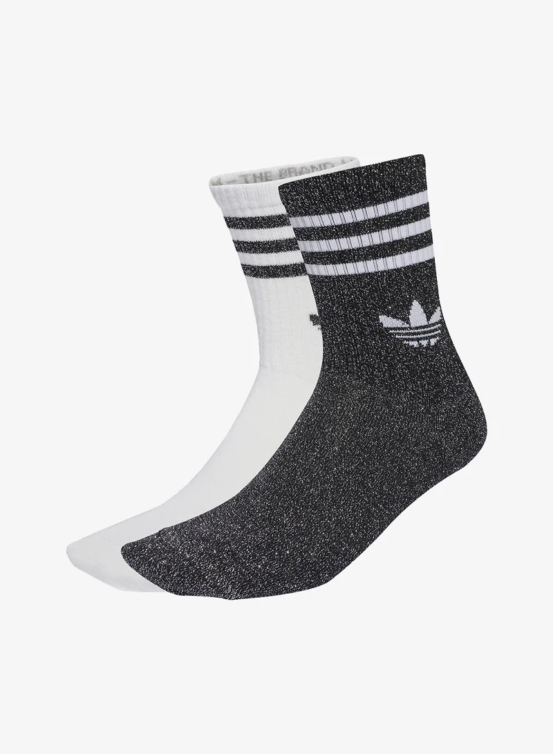 2 Pack 3-Stripes Glitter Crew Socks