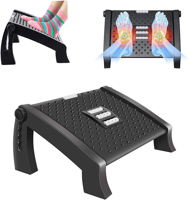 Bhavyam adjustable foot rest under table desk for office chair with Massage Texture and Roller ergonomic footrest for office desk with 6 Heights Leg Resting Stool for Home Office Table and Sofa1 pcs - Image 1