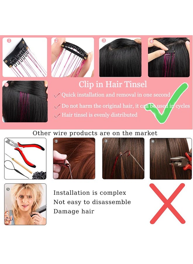 Gold Hair Tinsel Pack of 6 Pcs Clip in Hair Tinsel 20 Inch Glitter Tinsel Hair Extensions, Festival Tinsel Fairy Hair Extension Party Dazzle Hair Accessories Strands Kit (6Pcs,Gold#) - Image 5