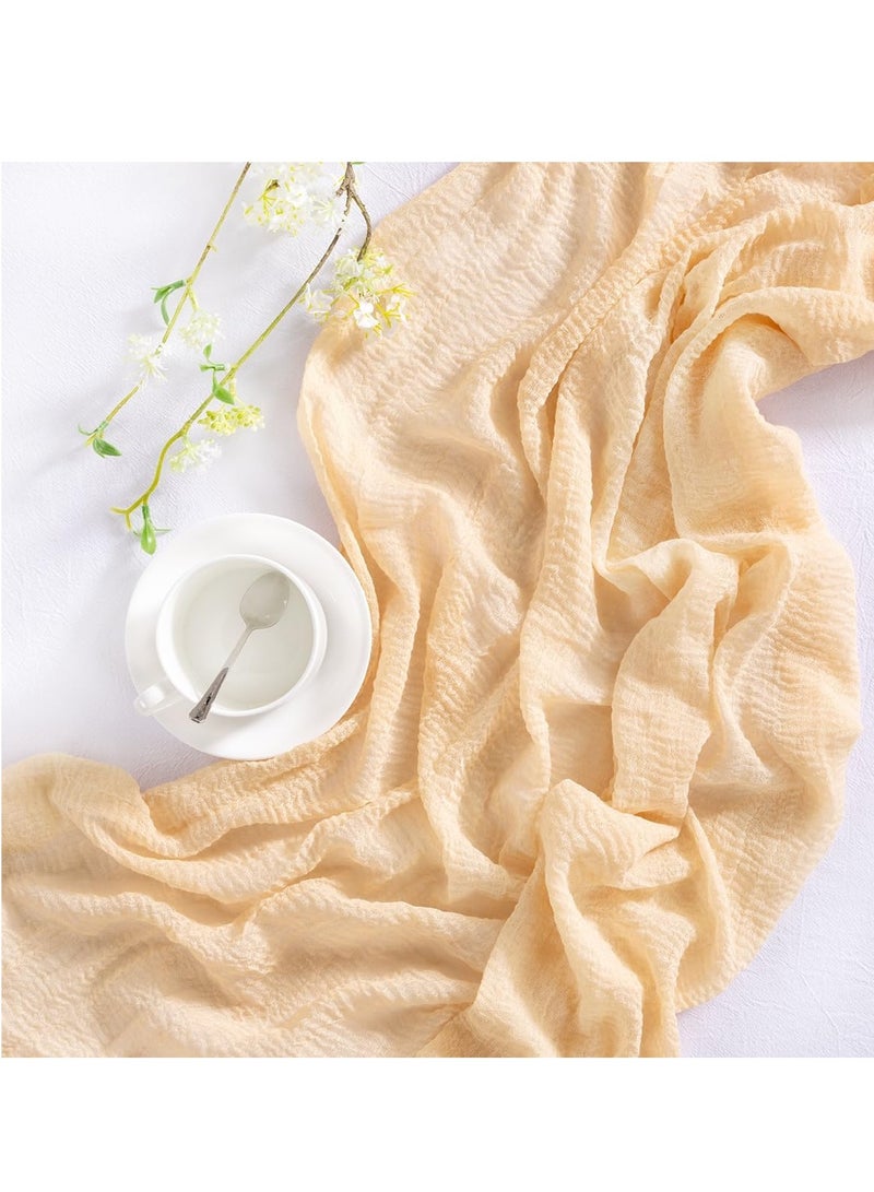 FLYROAD Beige Cheesecloth Table Runner Spring Sheer Cream Cheese Cloth Table Runner Gauze 90*300CM Long Boho Summer Table Decorations for Wedding Bridal Baby Shower Garden Party Decor - Image 2