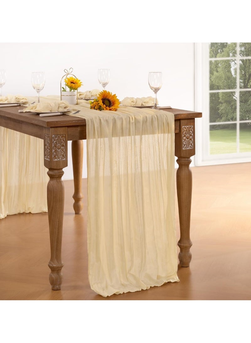 FLYROAD Beige Cheesecloth Table Runner Spring Sheer Cream Cheese Cloth Table Runner Gauze 90*300CM Long Boho Summer Table Decorations for Wedding Bridal Baby Shower Garden Party Decor - Image 4