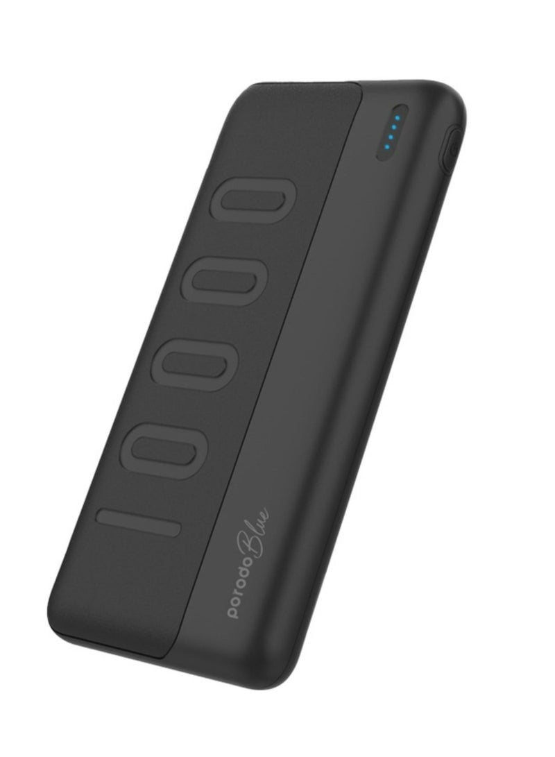 porodo Blue 10000mAh Slim Power Bank with Dual USB-A Output, Lightweight & Compact Design, Type-C Input, LED Indicator - Black - Image 1