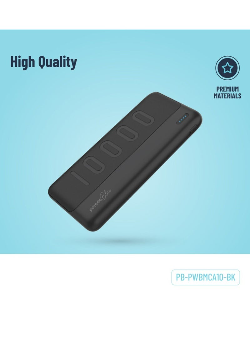 porodo Blue 10000mAh Slim Power Bank with Dual USB-A Output, Lightweight & Compact Design, Type-C Input, LED Indicator - Black - Image 4
