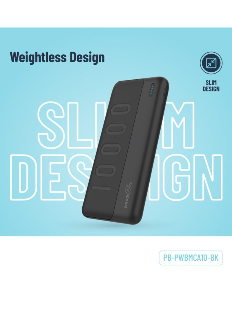porodo Blue 10000mAh Slim Power Bank with Dual USB-A Output, Lightweight & Compact Design, Type-C Input, LED Indicator - Black - Image 5