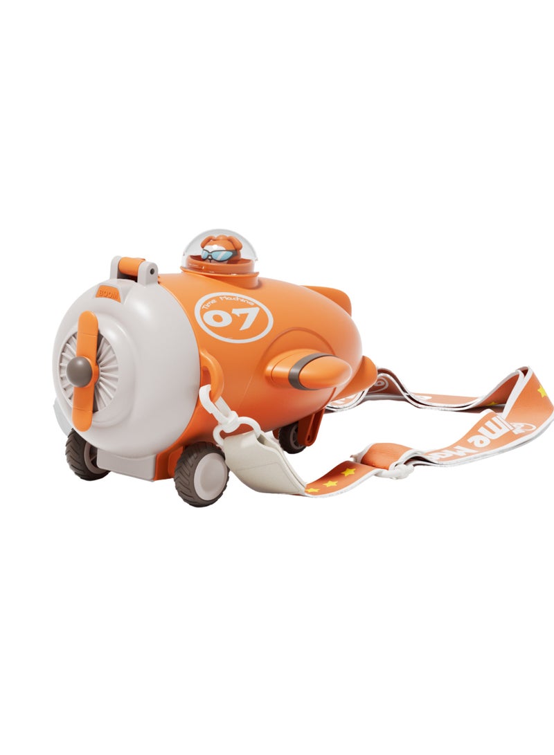 Twisoo Twisoo Plane Shape Kids Water Bottle with Straw - 500ml, Cute Reusable Drinking Bottle, Leak-Resistant, BPA-Free, Wide Mouth, with Strap and Stickers ( Orange ) - Image 1