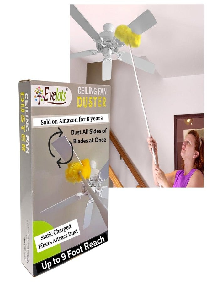 Evelots Ceiling Fan Blade Brush Cleaner - Long Extension Pole - Brush Both Sides at The Same Time - Scratch Resistant Microfiber Feather Cobweb Duster - Extra Long with Reach up to 9 Feet - Image 1