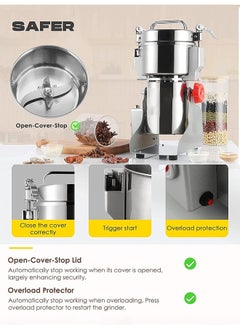 Arabest 3000W Electric Grain Grinder,304 Stainless Steel Powder Grinder,Ultra-Fine Grinding Technology, 30s Speedy Grinding with Overload Protection&5min Timer,Wheat Dry Food Coffee Grinder Machine,36000RPM,Can Grind Coffee Beans and Grains, Suitable for Home/Restaurant/Hotel(800g)  - Image 2