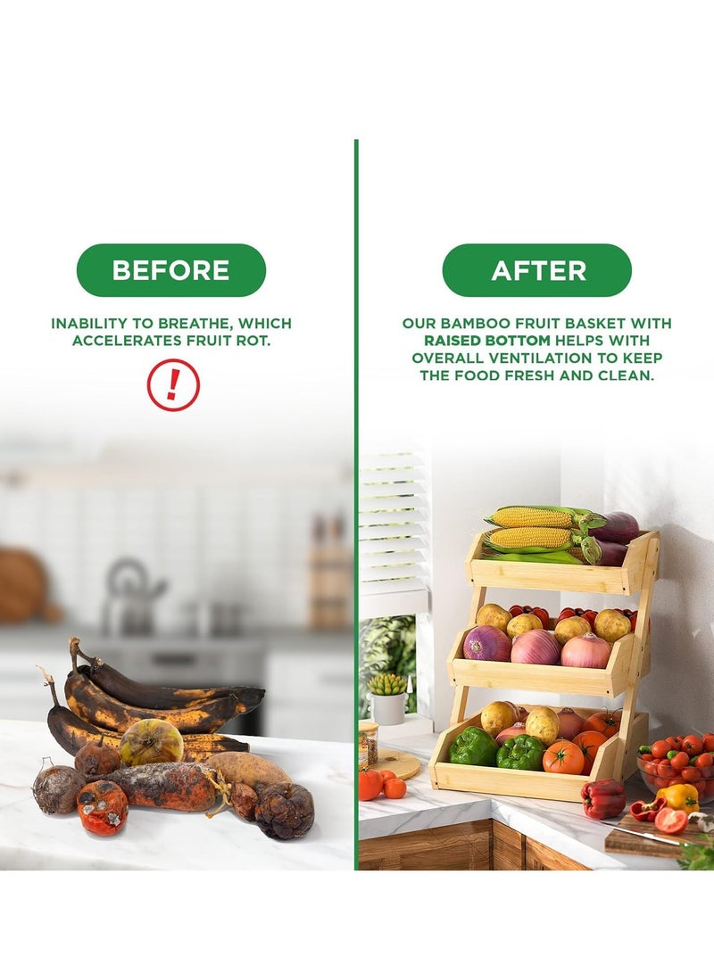 Raxoom Large 3 Tier Bamboo Fruit Basket Stand for Kitchen Countertop – Fruit Holder – Perfect for Bread, Vegetables, Produce, Home Storage and Display - Image 3