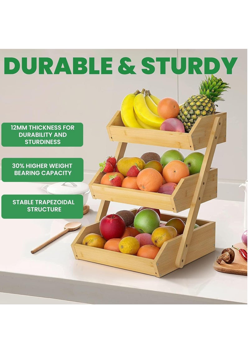 Raxoom Large 3 Tier Bamboo Fruit Basket Stand for Kitchen Countertop – Fruit Holder – Perfect for Bread, Vegetables, Produce, Home Storage and Display - Image 4