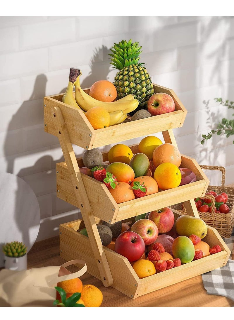 Raxoom Large 3 Tier Bamboo Fruit Basket Stand for Kitchen Countertop – Fruit Holder – Perfect for Bread, Vegetables, Produce, Home Storage and Display - Image 5