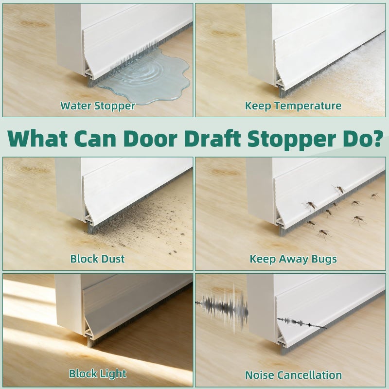 Vannesse Door Draft Stopper with Brush, 39" Door Sweep for Bottom of Door, Self Adhesive Weather Stripping for Bottom of Door, Under Door Seal Dust/Noise/Hot or Cold Air Insulation, White, 1 Pack - Image 3