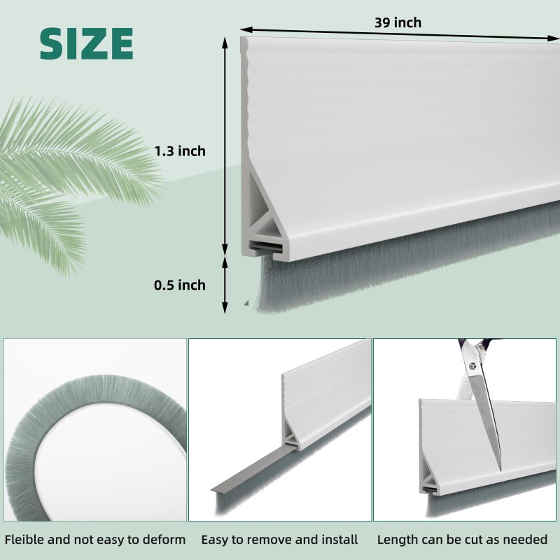 Vannesse Door Draft Stopper with Brush, 39" Door Sweep for Bottom of Door, Self Adhesive Weather Stripping for Bottom of Door, Under Door Seal Dust/Noise/Hot or Cold Air Insulation, White, 1 Pack - Image 4
