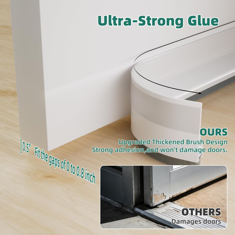 Vannesse Door Draft Stopper with Brush, 39" Door Sweep for Bottom of Door, Self Adhesive Weather Stripping for Bottom of Door, Under Door Seal Dust/Noise/Hot or Cold Air Insulation, White, 1 Pack - Image 2