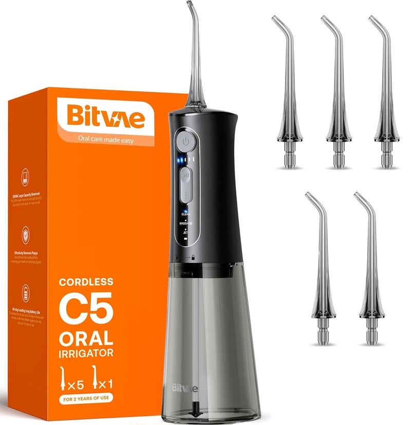 Bitvae Water Dental Flosser for Teeth, Cordless Water Teeth Cleaner Picks, 3 Modes 5 Intensities, IPX7 Waterproof, Rechargeable Water Dental Picks for Cleaning - Black - Image 1