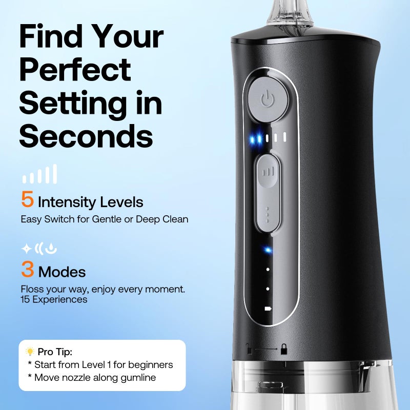 Bitvae Water Dental Flosser for Teeth, Cordless Water Teeth Cleaner Picks, 3 Modes 5 Intensities, IPX7 Waterproof, Rechargeable Water Dental Picks for Cleaning - Black - Image 4