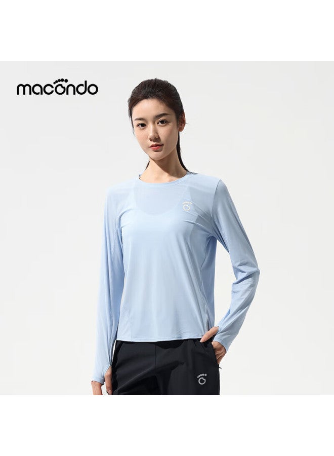 Macondo Original Single Item | Sun Protection Face Mask-feel Long Sleeve Running Sports Antibacterial Training Pullover Shirt, Blue Light-up Women's XL - Image 2