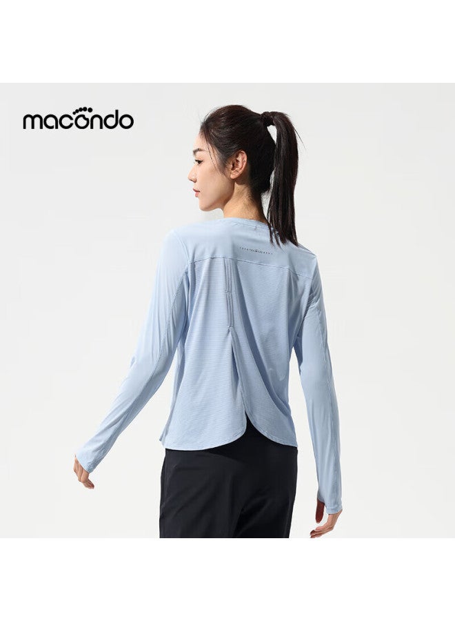 Macondo Original Single Item | Sun Protection Face Mask-feel Long Sleeve Running Sports Antibacterial Training Pullover Shirt, Blue Light-up Women's XL - Image 4