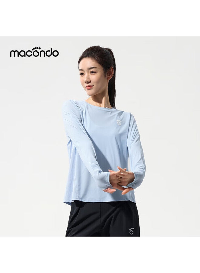 Macondo Original Single Item | Sun Protection Face Mask-feel Long Sleeve Running Sports Antibacterial Training Pullover Shirt, Blue Light-up Women's XL - Image 1