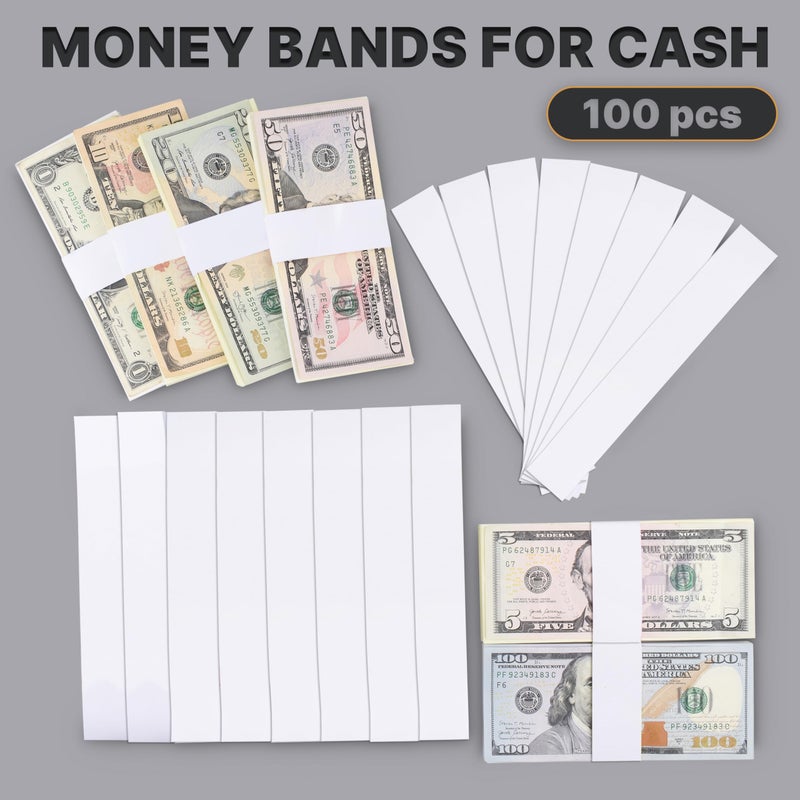 Queensell Pack of 100 Money Bands for Cash, Money Wrappers for Bills to Organize Cash - Self-Adhesive Money Straps, White Color - Image 3