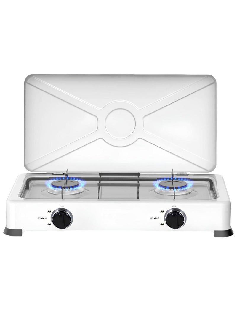 STARLUX 2 Burner Stainless Steel Kitchen Cooktop with Cover – Mini Camping Gas Cooker, Compact and Portable Stove for Home Kitchens, Outdoor Camping, and Travel Cooking – Durable, Easy to Clean, and Efficient - Image 1