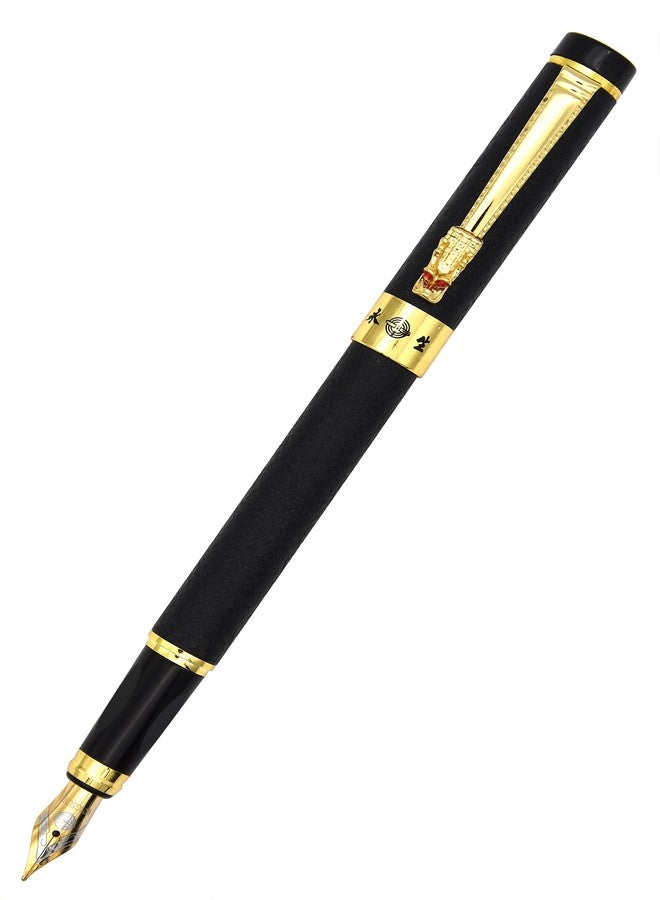 Gullor Retro Style Art Dragon Clip Fountain Pen with Ink Converter, Black - Image 1