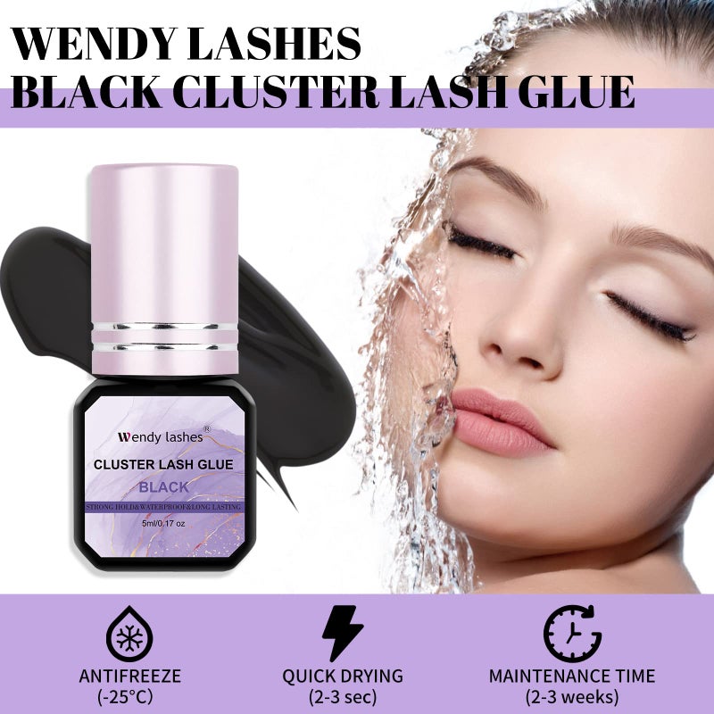 WENDY LASHES Lash Glue Cluster Eyelash Glue Black Sensitive Lash Glue Fast Drying Waterproof Lash Glue Individual Lash Glue Long Lasting DIY Lash Extension Glue Strong Hold Eyelash Glue for Lash Extensions(5ML) - Image 3