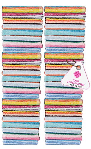 CASA COPENHAGEN CASA COPENHAGENBasics 100 Pack Stripes Premium Wash Cloth Towels in Assorted Colours 