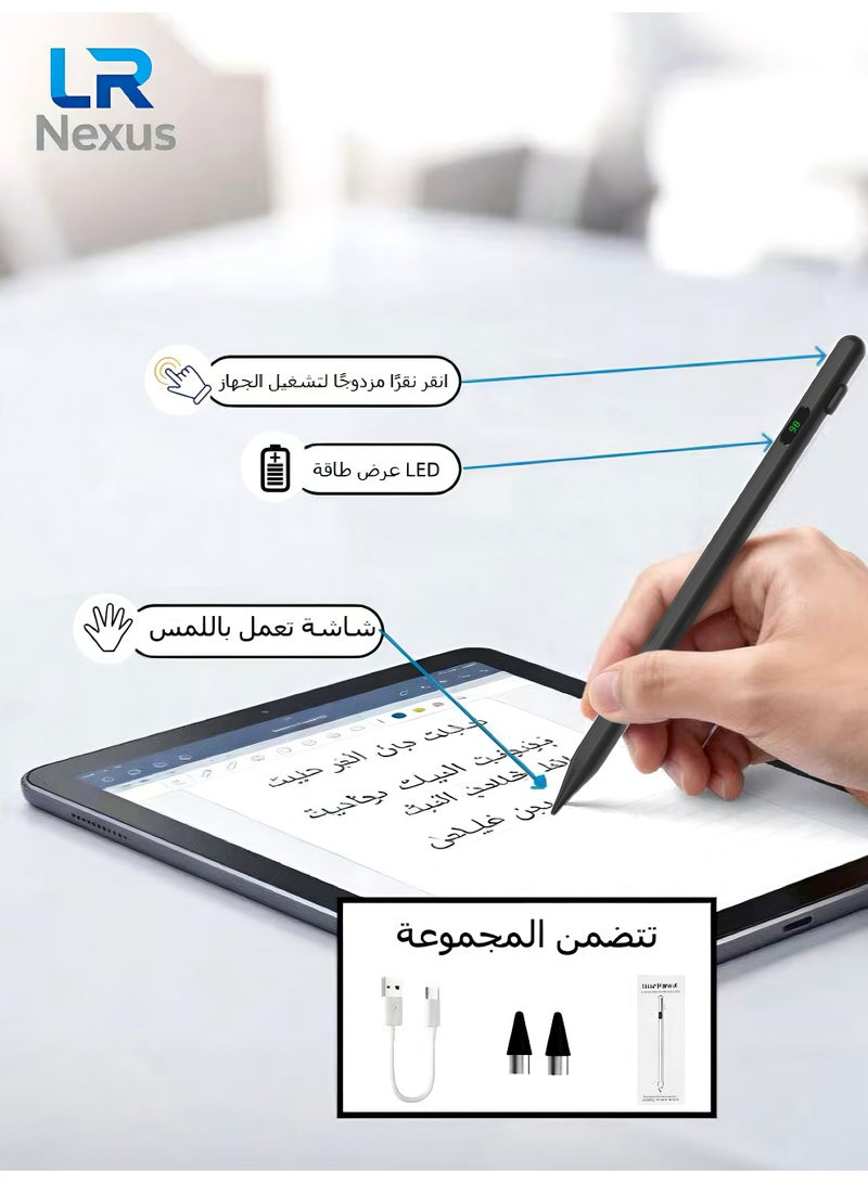 LR Nexus Touchscreen Stylus — Rechargeable Universal Display Pen with LED Battery Indicator, No Bluetooth, Equipped with Tilt Sensor and Accidental Touch Protection, Type-C Charging Port, Compatible with iPad/iPhone/Android — Black - Image 1