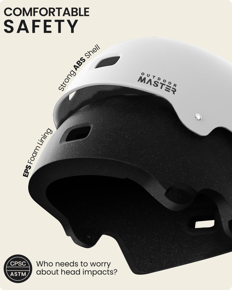OutdoorMaster Skateboard Cycling Helmet - Two Removable Liners Ventilation Multi-Sport Scooter Roller Skate Inline Skating for Kids, Youth & Adults - L - White - Image 2