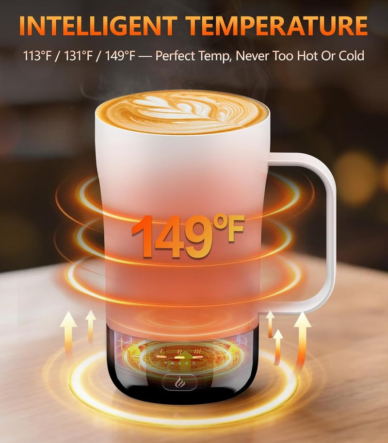 PUSEE Self-Heating Coffee Mug, 14oz Heated Coffee Mug - Rechargeable Temperature Control Coffee Mug Keep Coffee Hot, Smart Mug Great Gift for Coffee Lovers & Slow Sippers - Image 2