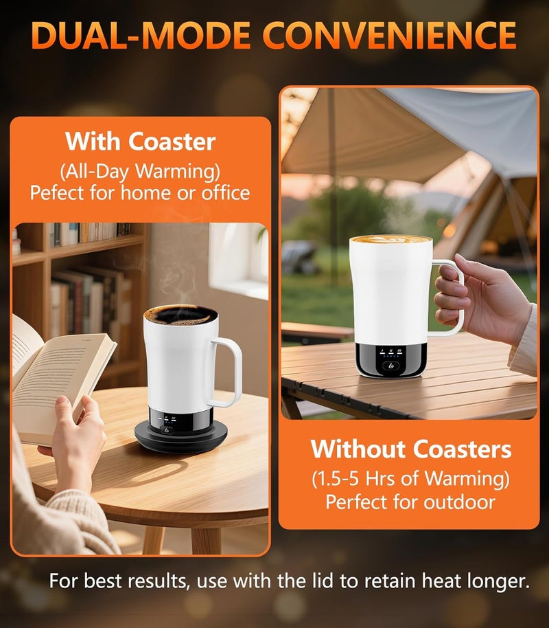 PUSEE Self-Heating Coffee Mug, 14oz Heated Coffee Mug - Rechargeable Temperature Control Coffee Mug Keep Coffee Hot, Smart Mug Great Gift for Coffee Lovers & Slow Sippers - Image 3