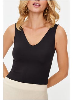 trendyol Black Soft Touch/Soft Fitted V Neck Snap Knitted Bodysuit TWOSS24BD00006  - Image 3