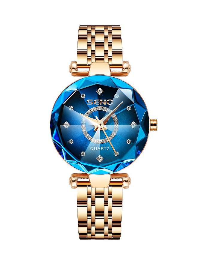 SENO ساعة نسائية من الفولاذ المقاوم للصدأ مقاومة للماء + ذهب وردي - أزرق - Image 1
