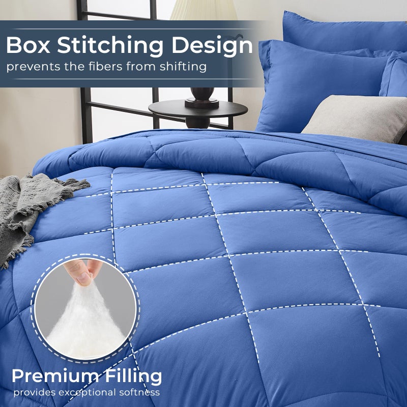 HEVUMYI Royal Blue Queen Comforter Set - 7-Piece All Season Bed in a Bag Queen, Ultra Soft Bedding Set with Comforter, Flat Sheet, Fitted Sheet, Pillowcases, Pillow Shams - Image 4