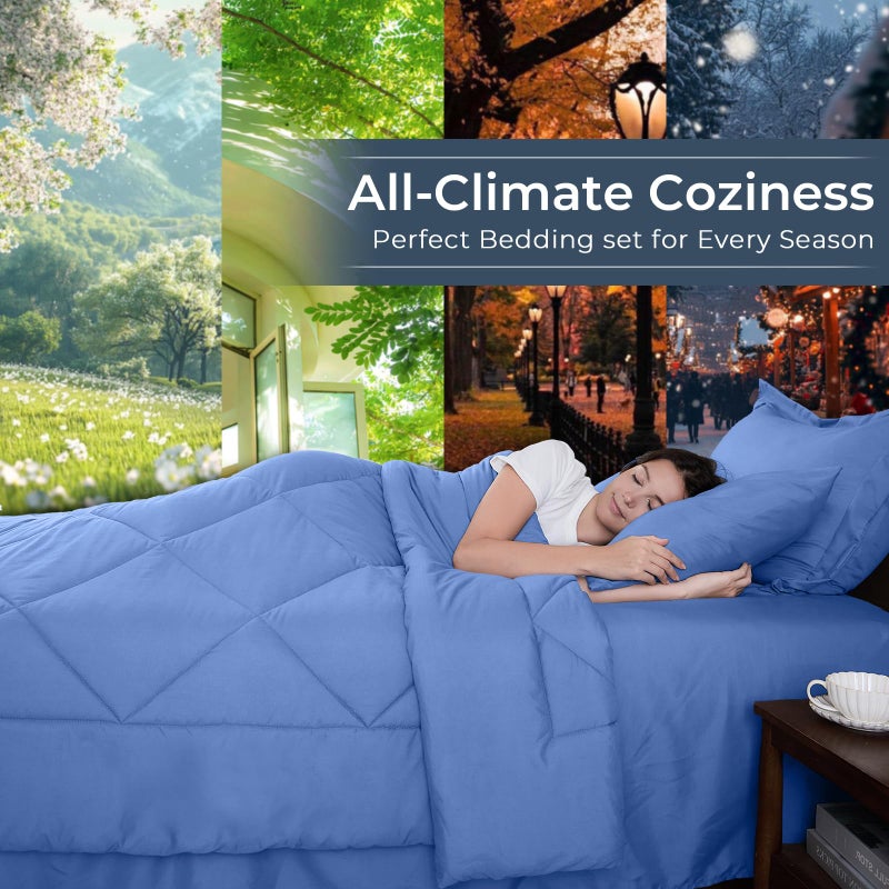 HEVUMYI Royal Blue Queen Comforter Set - 7-Piece All Season Bed in a Bag Queen, Ultra Soft Bedding Set with Comforter, Flat Sheet, Fitted Sheet, Pillowcases, Pillow Shams - Image 3