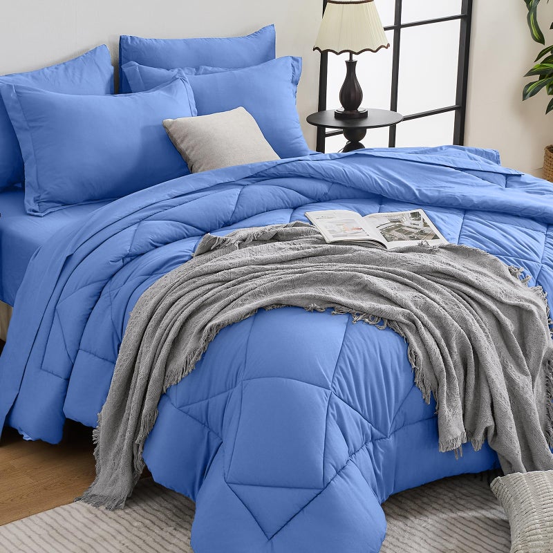 HEVUMYI Royal Blue Queen Comforter Set - 7-Piece All Season Bed in a Bag Queen, Ultra Soft Bedding Set with Comforter, Flat Sheet, Fitted Sheet, Pillowcases, Pillow Shams - Image 1
