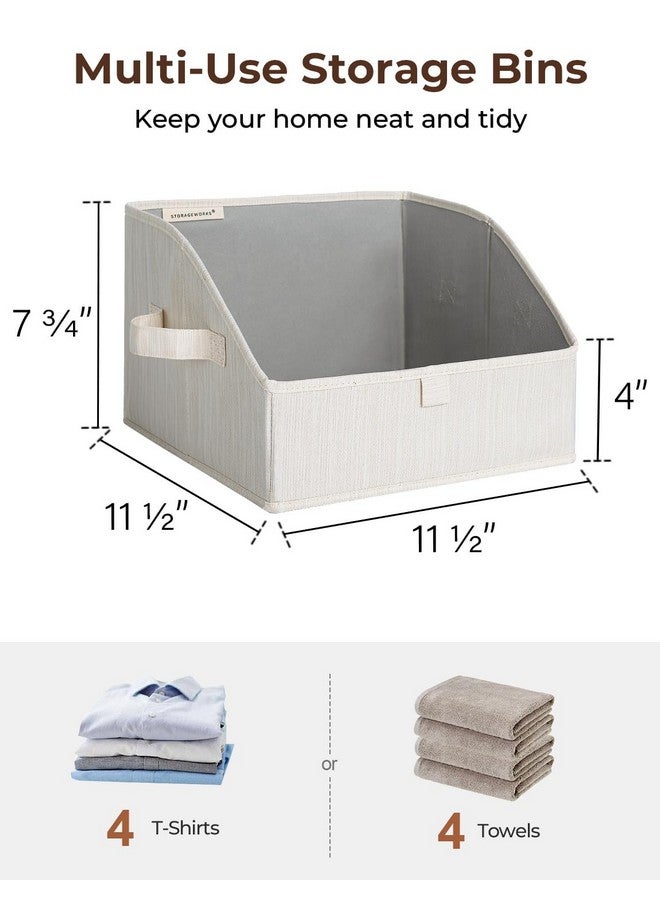 StorageWorks Closet Storage Bins, Trapezoid Organizer Box for Shelves, Fabric Clothes Bin, Foldable Organizing Baskets with Handles, Small, 3-Pack, Mixing of Beige, White & Ivory - Image 2