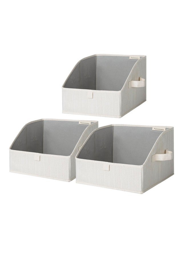StorageWorks Closet Storage Bins, Trapezoid Organizer Box for Shelves, Fabric Clothes Bin, Foldable Organizing Baskets with Handles, Small, 3-Pack, Mixing of Beige, White & Ivory - Image 1
