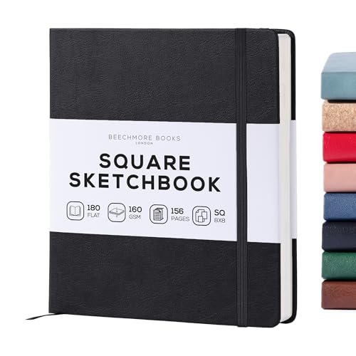 Beechmore Books Square Mixed Media Sketchbook 8x8 Professional Art Journal 160 GSM 98 lb Ivory Paper Perforated Pages Vegan Leather Hardcover LayFlat Design for Drawing Doodling - Image 1