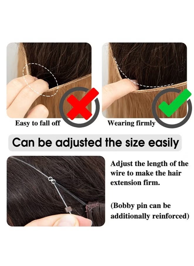 Wavy Curly Highlight Hair Extension Synthetic Invisible Wire Hairpiece Short 14 Inch - Image 4