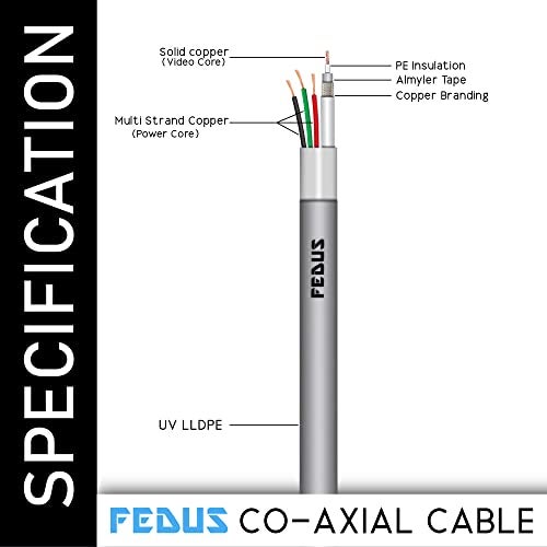 FEDUS 20M 23AWG Pure Copper 3+1 Outdoor CCTV Camera Coaxial Cable High-Speed Audio Video Signal BNC Video Power Cord Breading Alloy Positive Negative Mic Earth Wire for all Security Camera DVR - Image 3