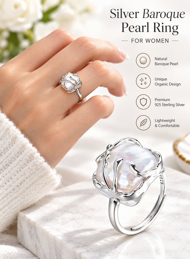 Osowake Silver Baroque Pearl Ring for women 925 Sterling Silver Ring - Image 1