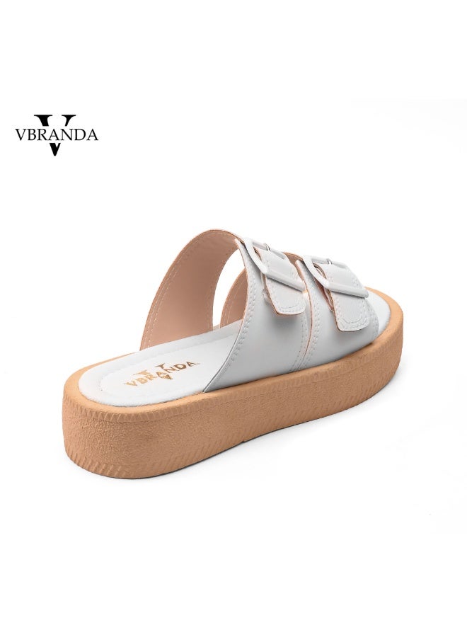 Vbranda High-Quality Leather Slipper with Medium Heel SF-54-WHITE - Image 4