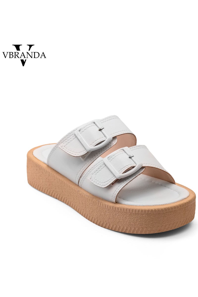 Vbranda High-Quality Leather Slipper with Medium Heel SF-54-WHITE - Image 1