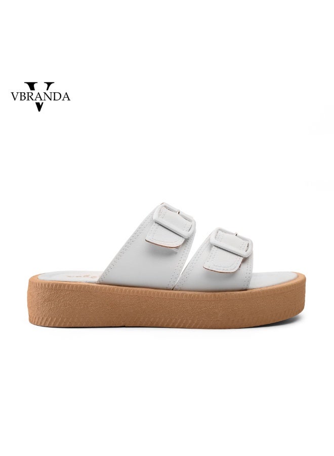 Vbranda High-Quality Leather Slipper with Medium Heel SF-54-WHITE - Image 2