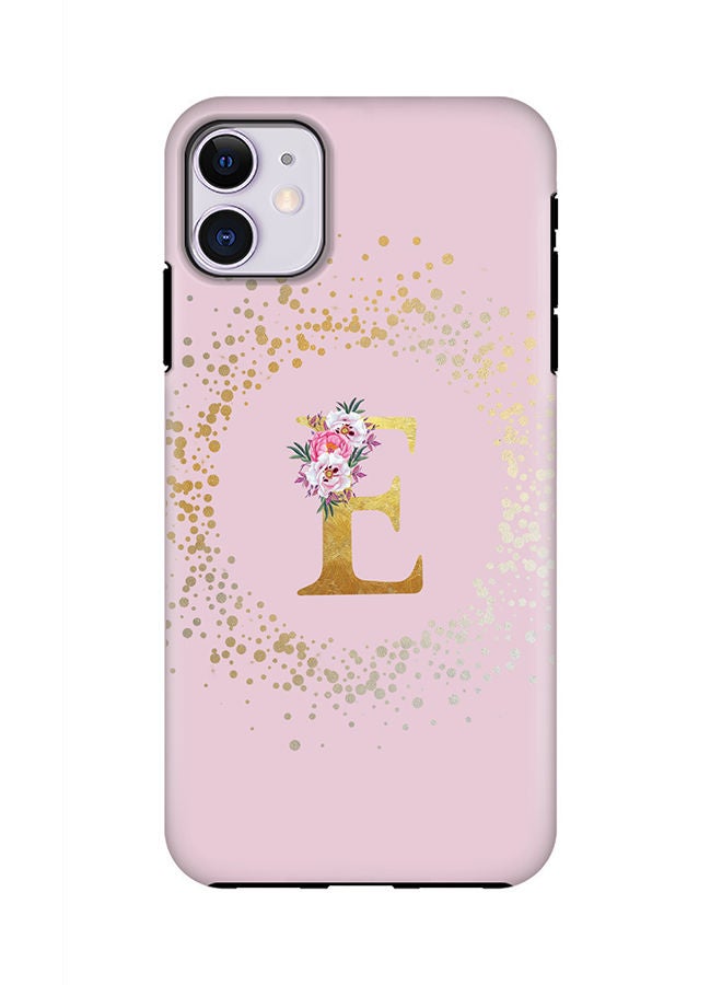 Stylizedd Monogram Tough Cover for Apple iPhone 11 Case Custom Initials Letter Floral Pattern Tough Pro Dual Layer hybrid PC inner TPU protection Alphabet- E (Pink) - Image 1