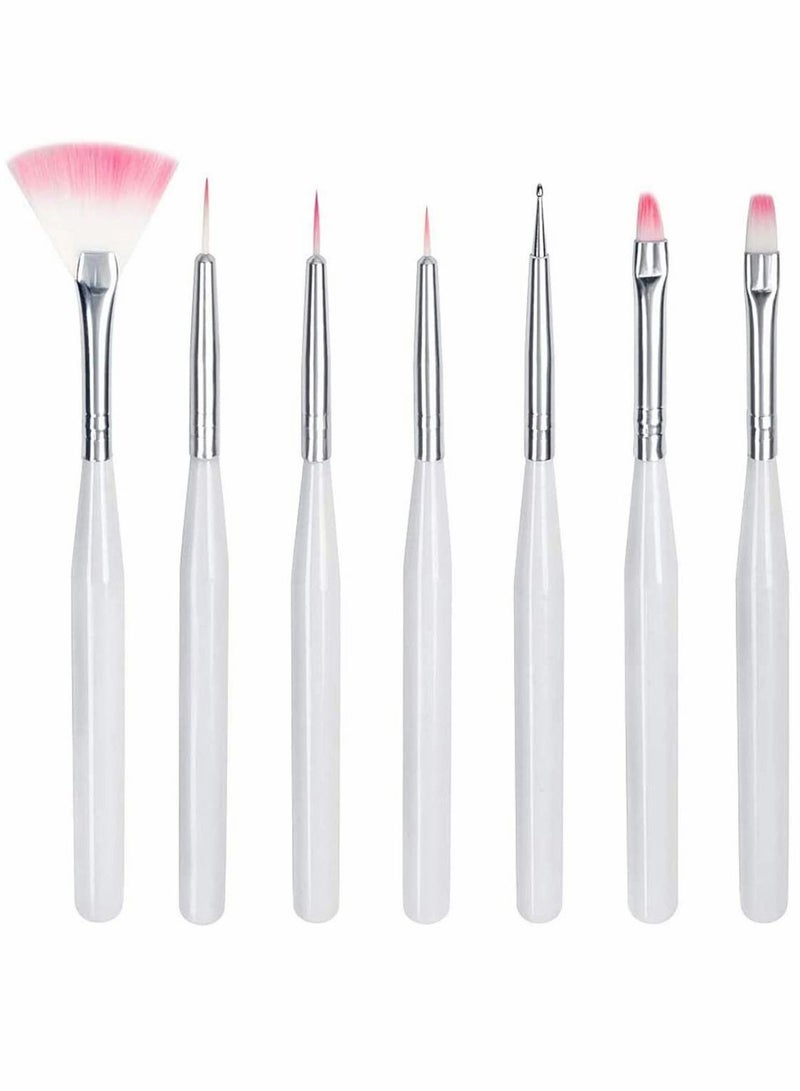 SYOSI 7 PCS Nail Art Brush Pen, UV Gel Builder Brush Acrylic Liner Brushes Nail Design Painting Brush (White) - Image 1