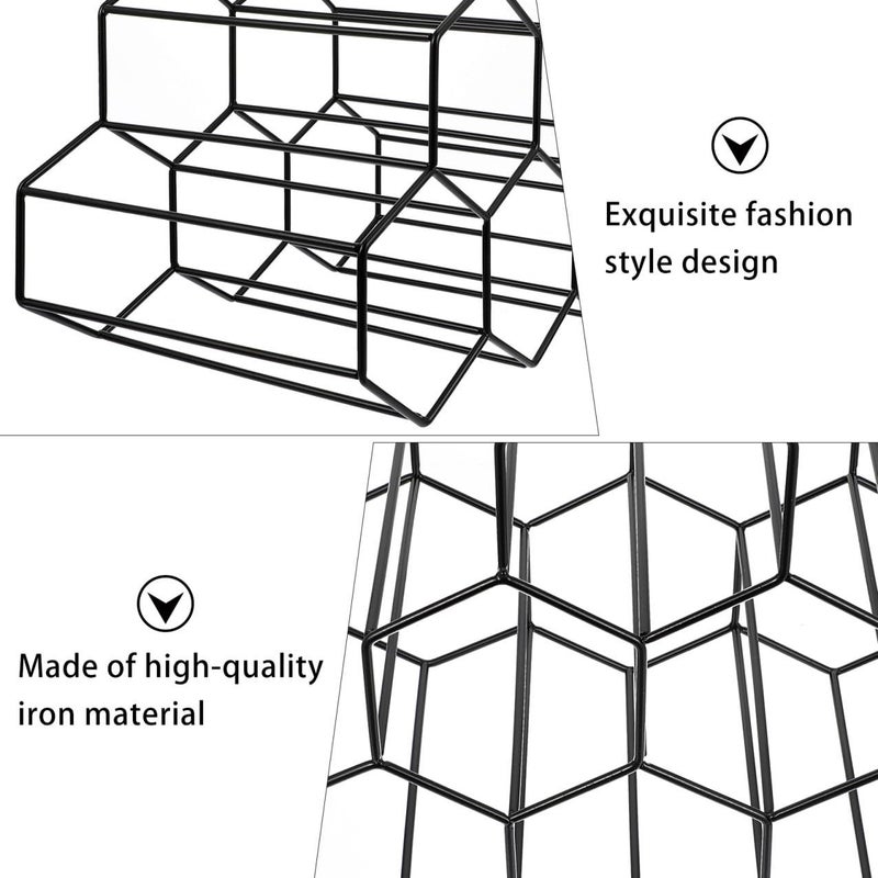 رفرف معدني للخمر بتصميم قرص العسل، حامل زجاجات هندسي قائم بذاته للمطبخ المنزلي باللون الأسود - Image 4